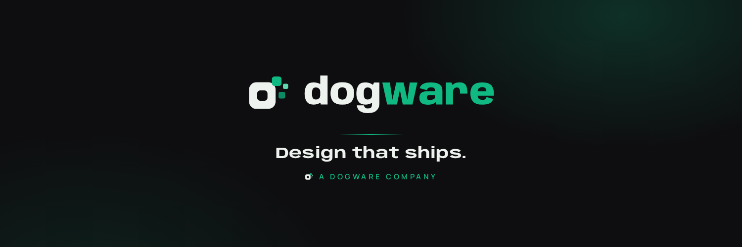 באנר סושיאל של Dogware: Design that ships על רקע כהה